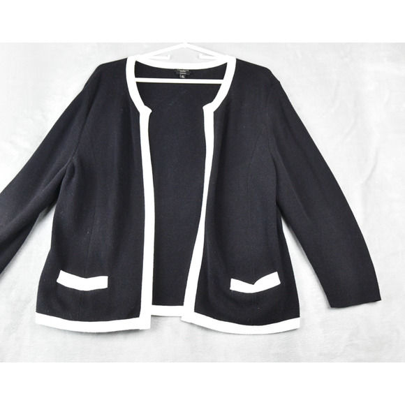 Talbots Cardigan Womens XL Black White Trim Pockets Pima Cotton - Picture 1 of 10